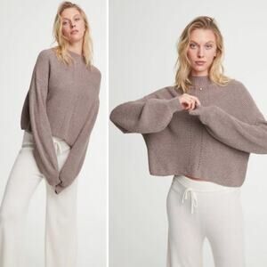 Le Ore Women’s Medium Lodi Pointelle Knit Mock Neck Sweater Lounge Cozy Comfy